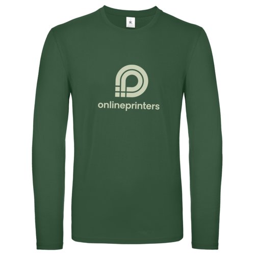 Green cotton long-sleeved shirt for men with a round neckline.
