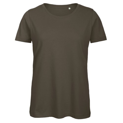 Khaki cotton women's t-shirt with round neck.