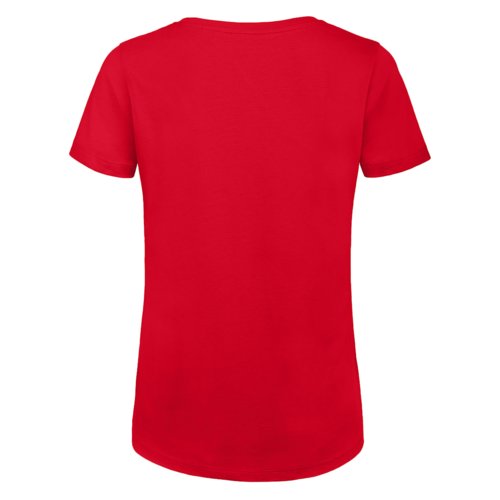 Red organic cotton T-shirt with short sleeves and round neck.