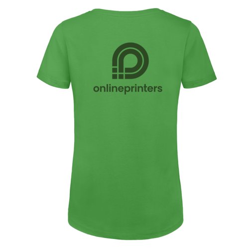 Green women's t-shirt made of organic cotton with short sleeves.