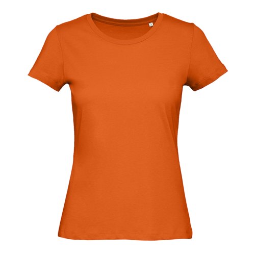 Orange women's t-shirt made of organic cotton with short sleeves.