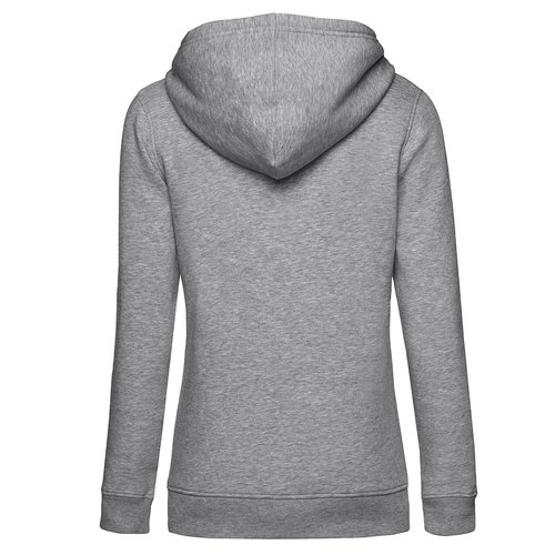 Grey heathered cotton-polyester women's hoodie with hood.