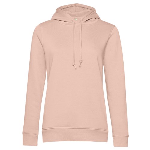 Light pink cotton blend hoodie with hood and drawstring.