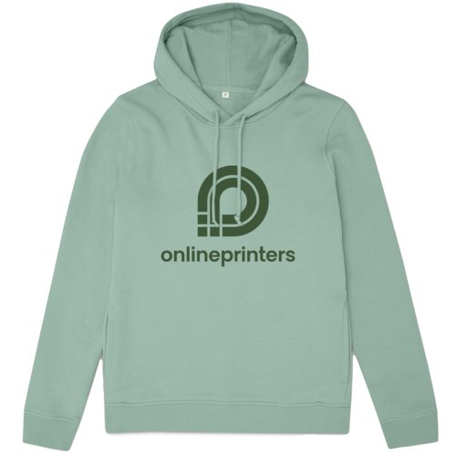 Mint green women's cotton blend hoodie with hood and drawstring.