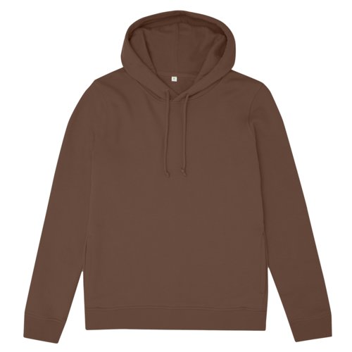 Brown cotton-polyester hoodie for women with hood and drawstring.