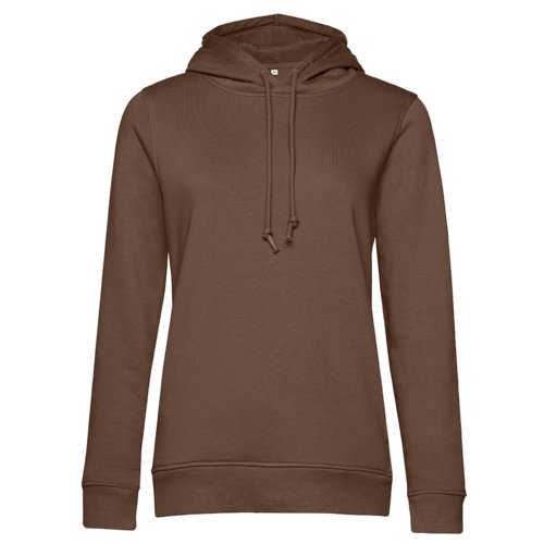 Brown cotton-polyester hoodie with hood and drawstring.