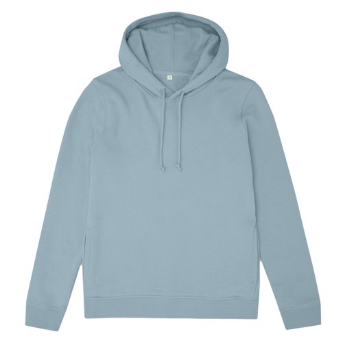Light blue cotton blend hoodie with hood and drawstring.