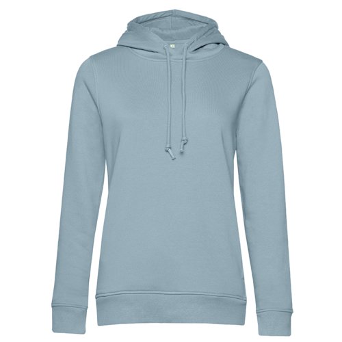 Light blue hoodie made of organic cotton and recycled polyester with hood.