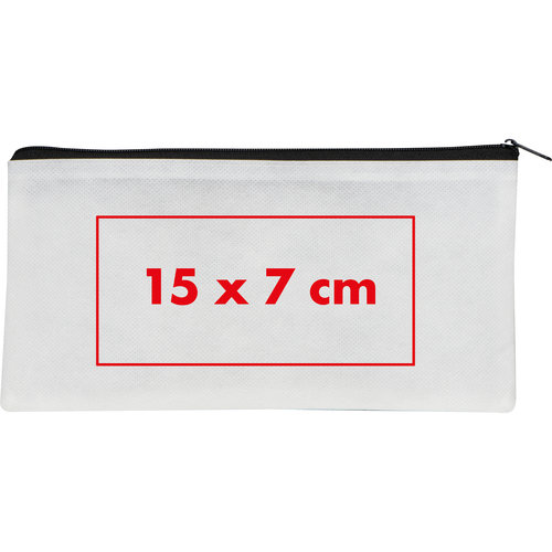 White fabric pencil case with zipper.