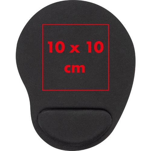 Black fabric mousepad with wrist rest.