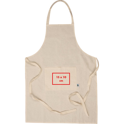 Natural colored cotton apron with front pocket and long ties.