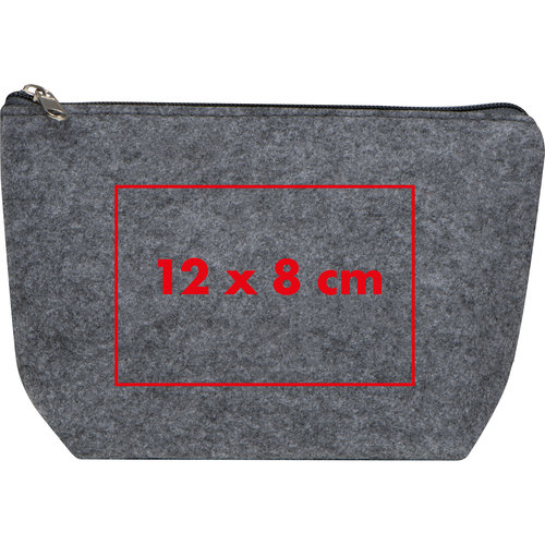 Gray RPET cosmetic bag with zipper.
