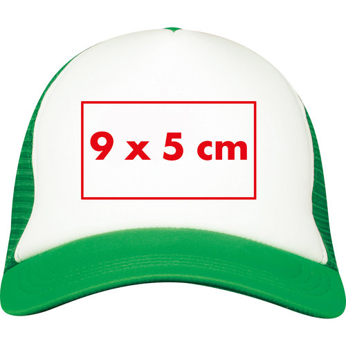 Trucker cap with mesh insert and adjustable closure.
