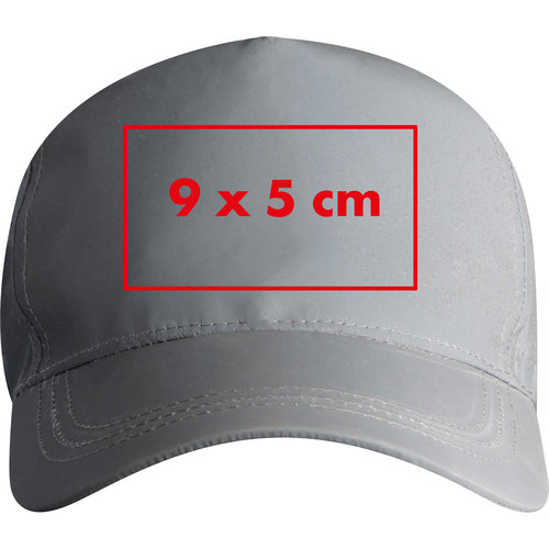 Reflective fabric baseball cap with adjustable strap.