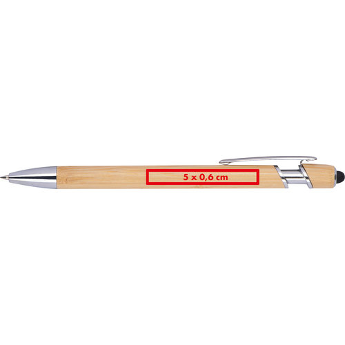 Light wooden ballpoint pen with pen clip and touch pen function.