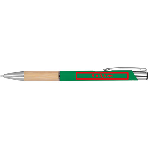 Green gel pen made from recycled material with clip.