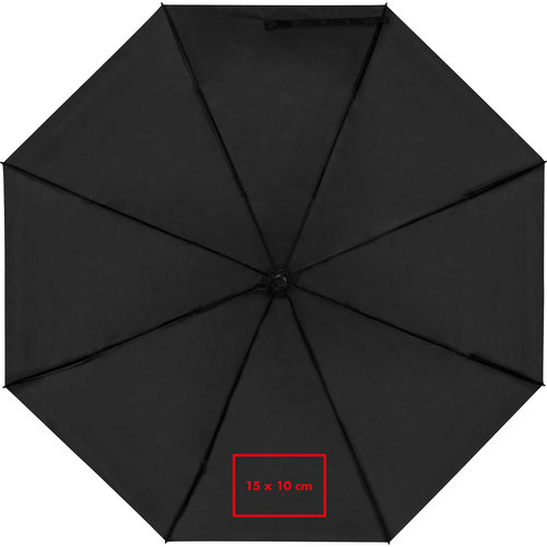 Black RPET pocket umbrella with cover and comfortable handle.