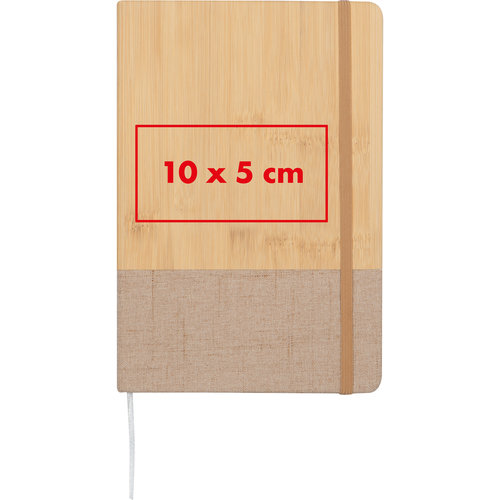 Notebook with bamboo cover and elastic band.