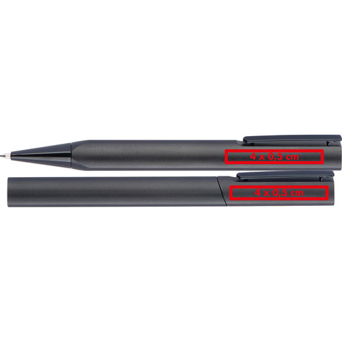 Gray writing set with ballpoint pen and case.