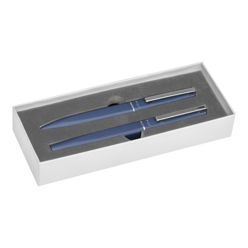 Dark blue writing set with ballpoint pen and fountain pen.