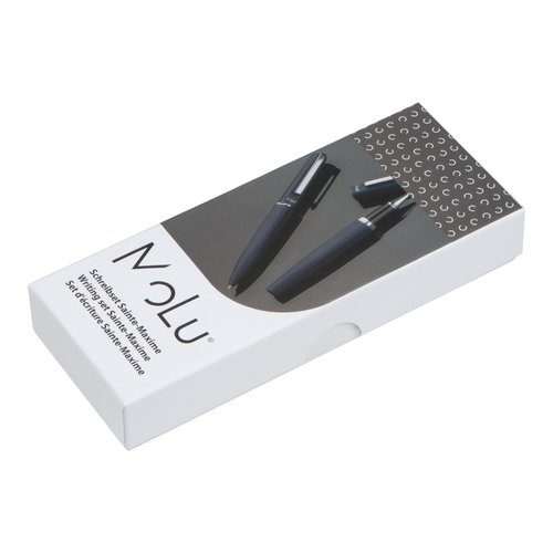 Dark blue writing set with ballpoint pen and fountain pen in case.