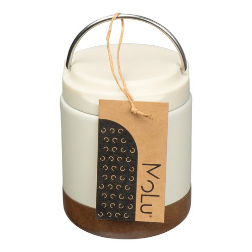 White food container with lid and handle.