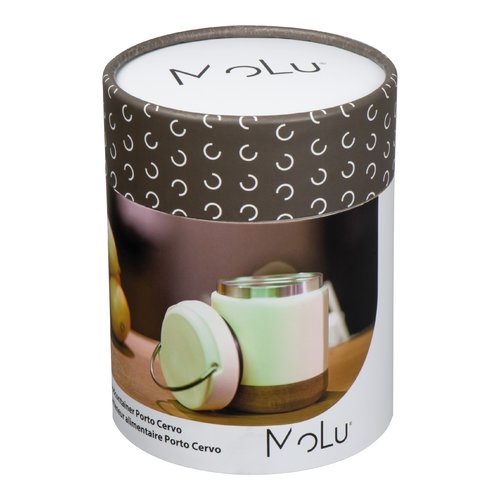 White food container with lid and stainless steel accents.