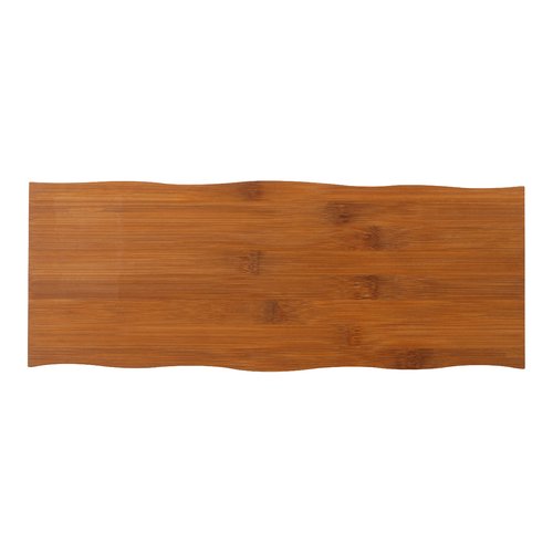Brown bamboo board with wavy edge.