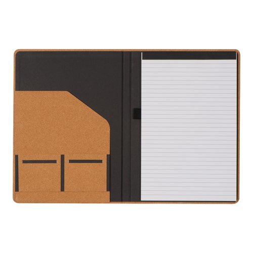 Beige writing case with insert pockets and notepad.