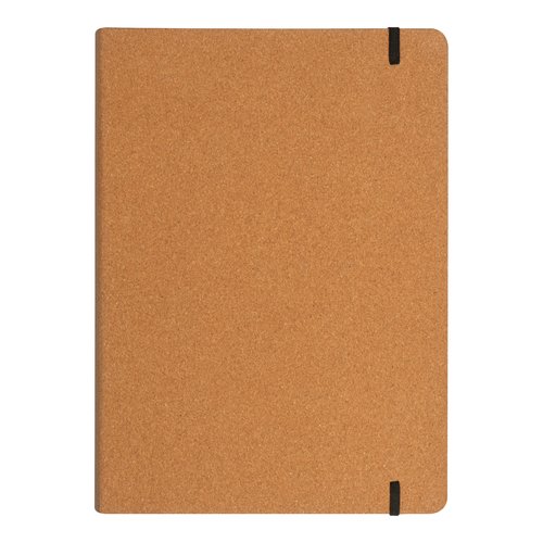 Beige cork writing case with elastic band closure.