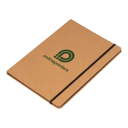 Beige cork writing case with elastic band.