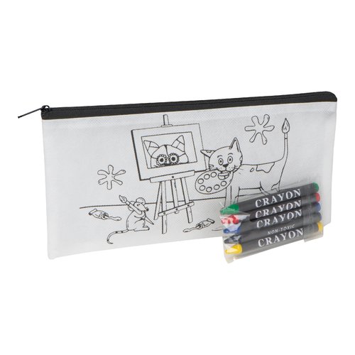 White fabric pencil case with zipper.