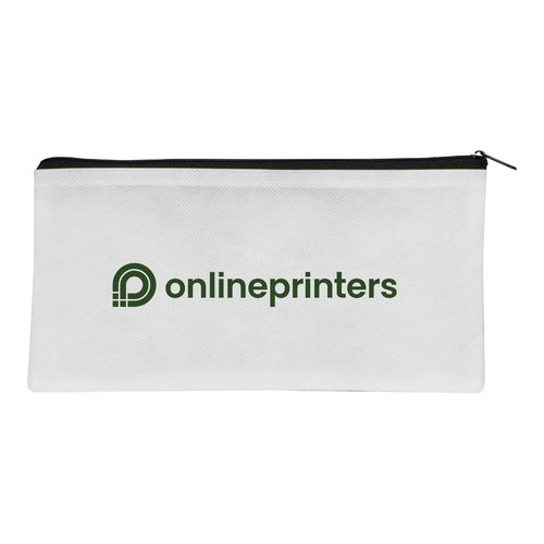 White fabric pencil case with zipper.