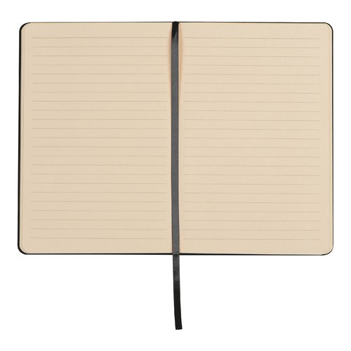 Black notebook with bookmark ribbon.