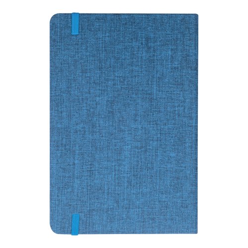 Blue notebook with elastic band closure.
