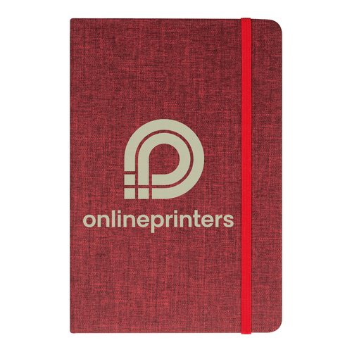 Red notebook with elastic band closure.