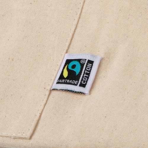 Beige Fairtrade cotton apron with adjustable neck strap.
