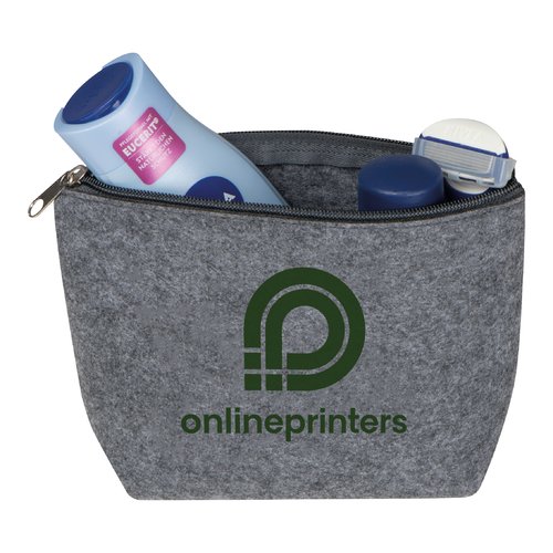 Gray RPET cosmetic bag with zipper.