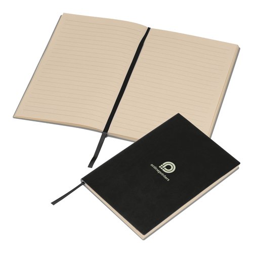 Black hardcover notebook with bookmark.