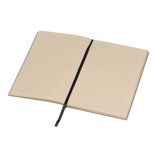 Black notebook with bookmark ribbon.