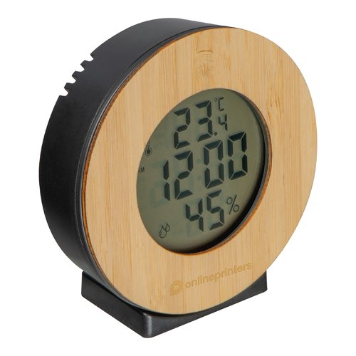 Beige weather station with display.
