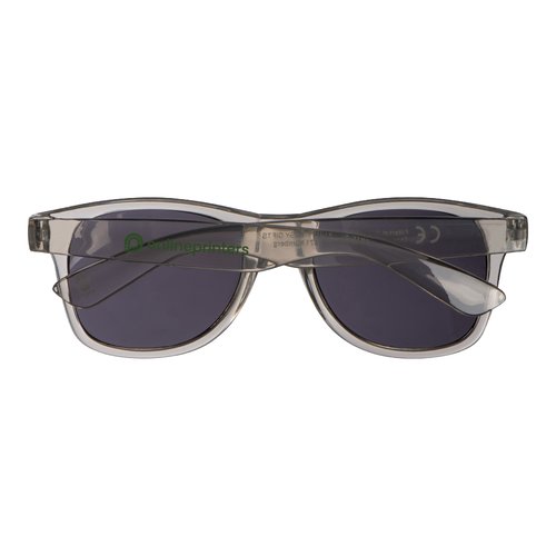 Transparent RPET sunglasses with dark lenses.