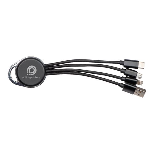 Black cable set with various connectors and keyring.