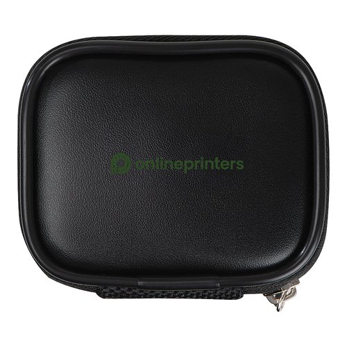 Black travel adapter with zipper.
