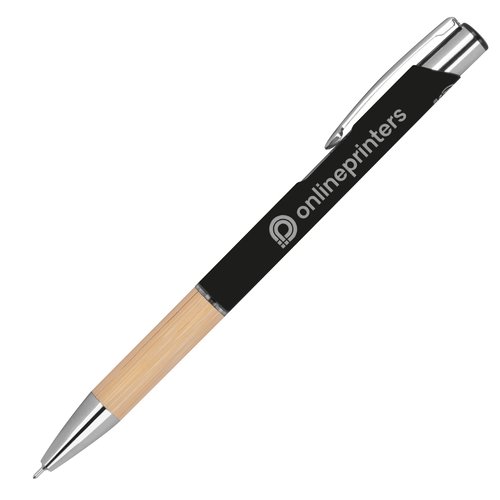 Black recycled gel pen with clip and push mechanism.