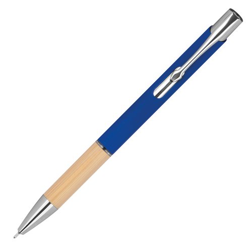 Blue recycled gel pen with clip and push button.