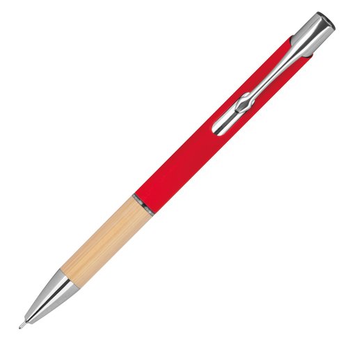 Red recycled material gel pen with clip.