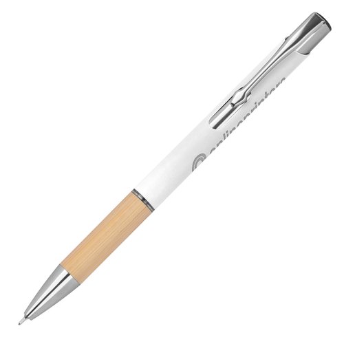 White Recycled Gel Pen with click mechanism.