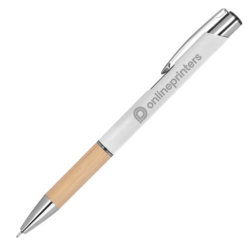 White recycled gel pen with clip and push mechanism.