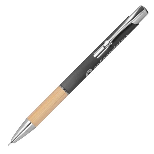 Anthracite recycled gel pen with metal elements.